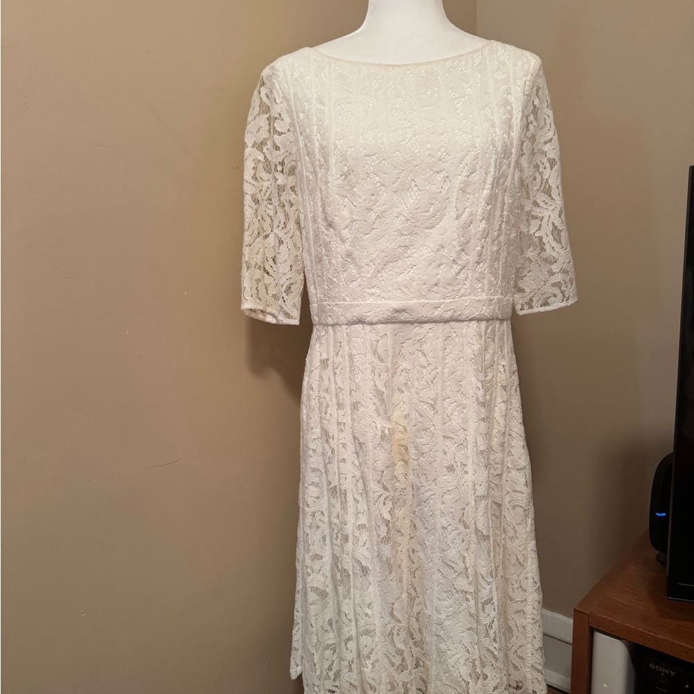 Adrianna Papell Cream Lace Midi Sheath Dress